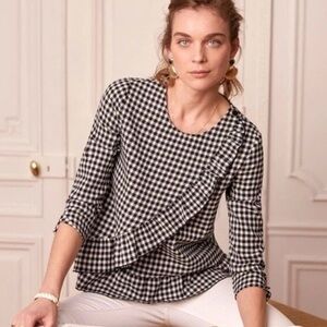 Sézane Jerry Vichy Gingham Peplum Top Wool Blend Lined Size Fr 40/US 8